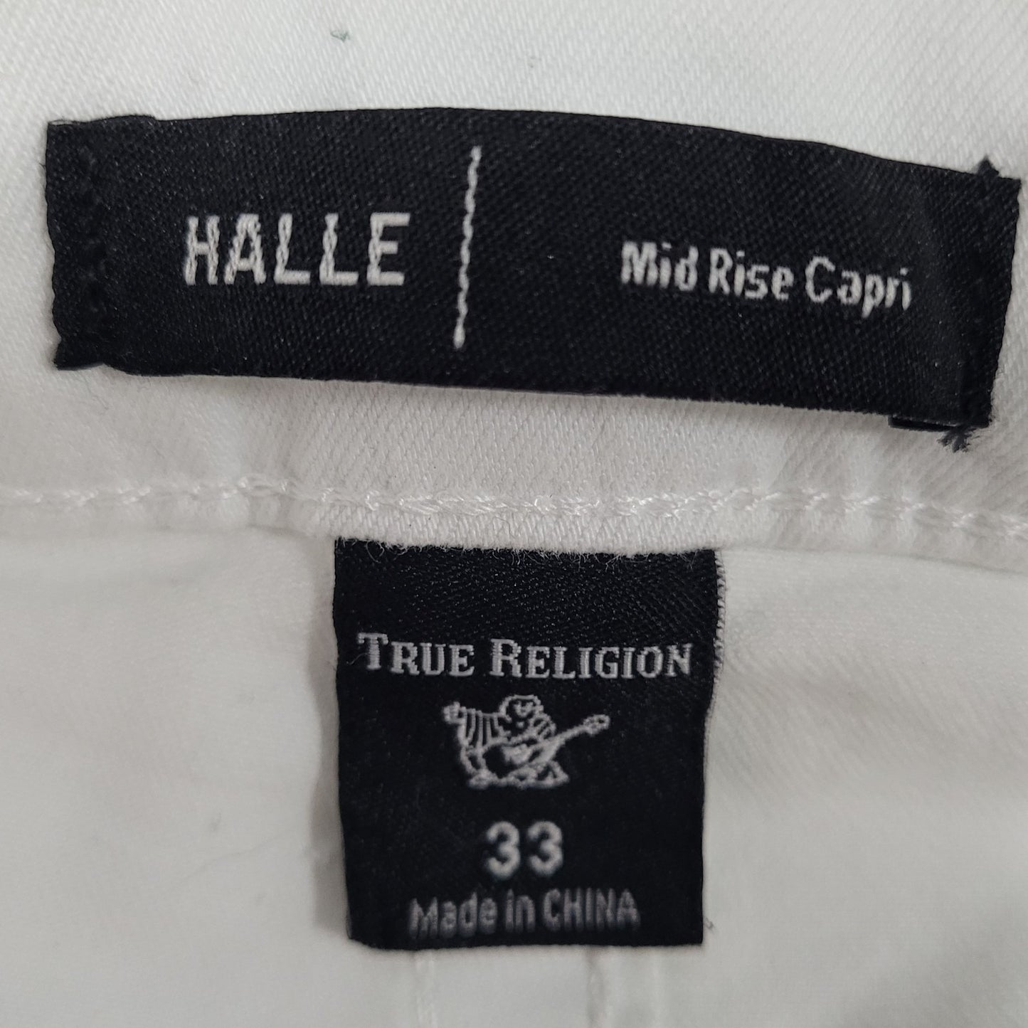 True Religion White Halle Mid Rise Capri Stretch Tapered Jeans 33 (33x25)