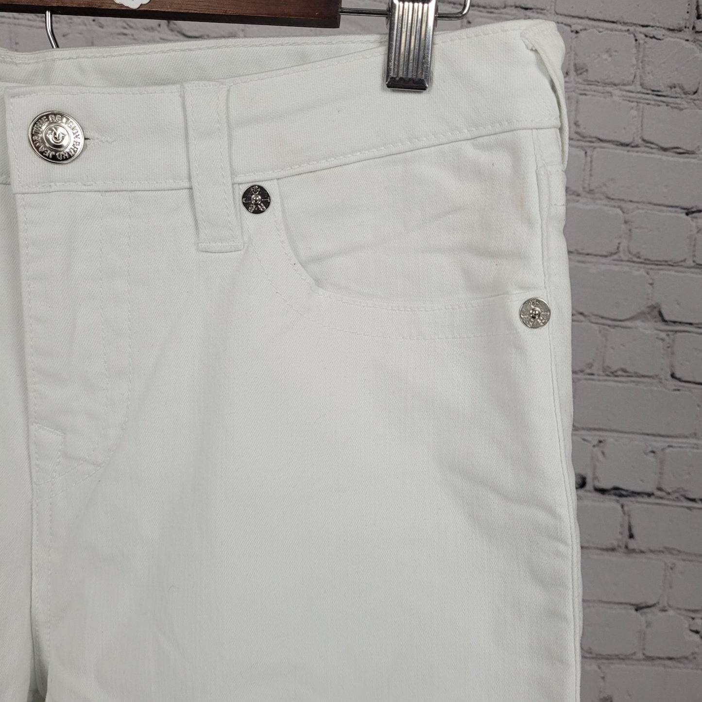 True Religion White Halle Mid Rise Capri Stretch Tapered Jeans 33 (33x25)