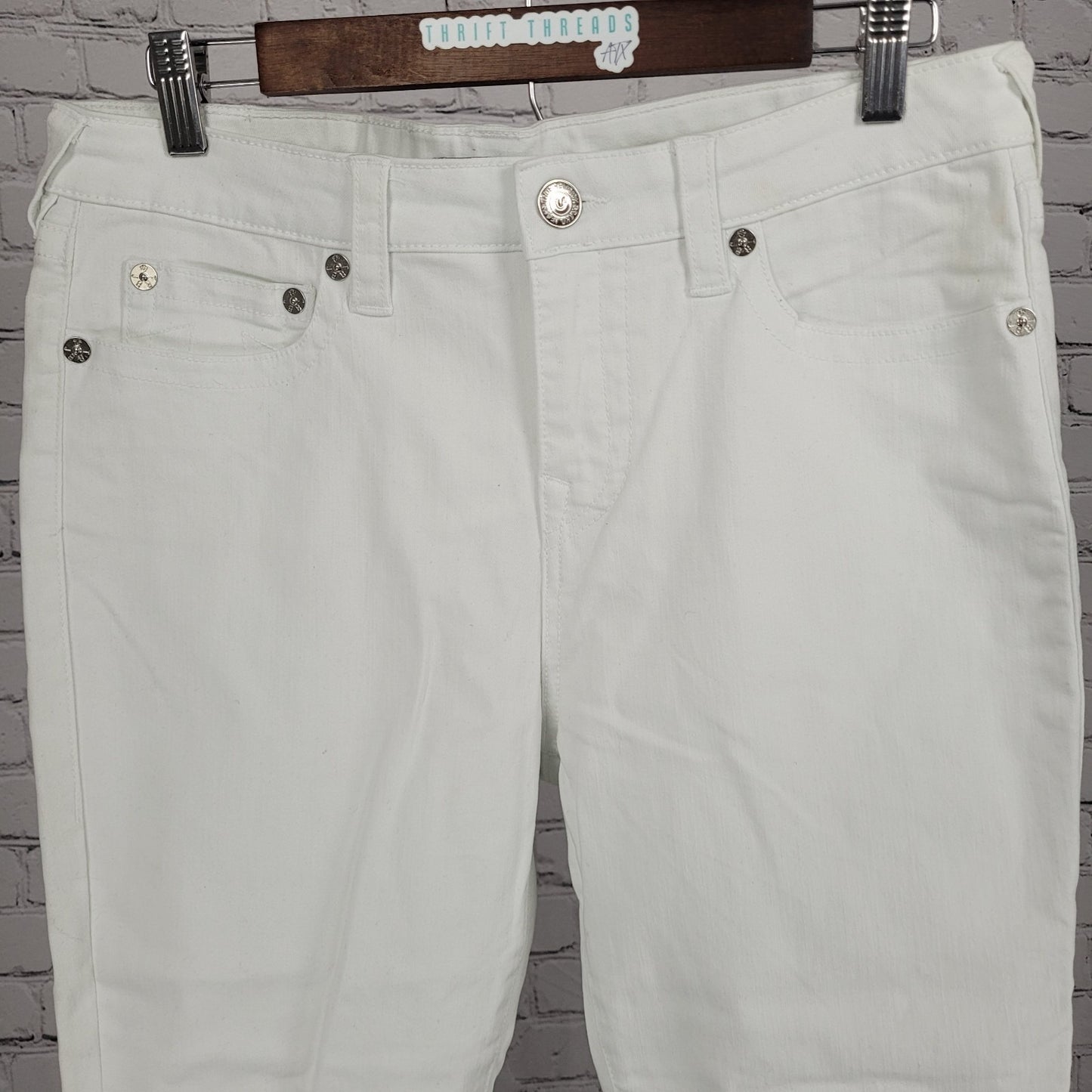 True Religion White Halle Mid Rise Capri Stretch Tapered Jeans 33 (33x25)