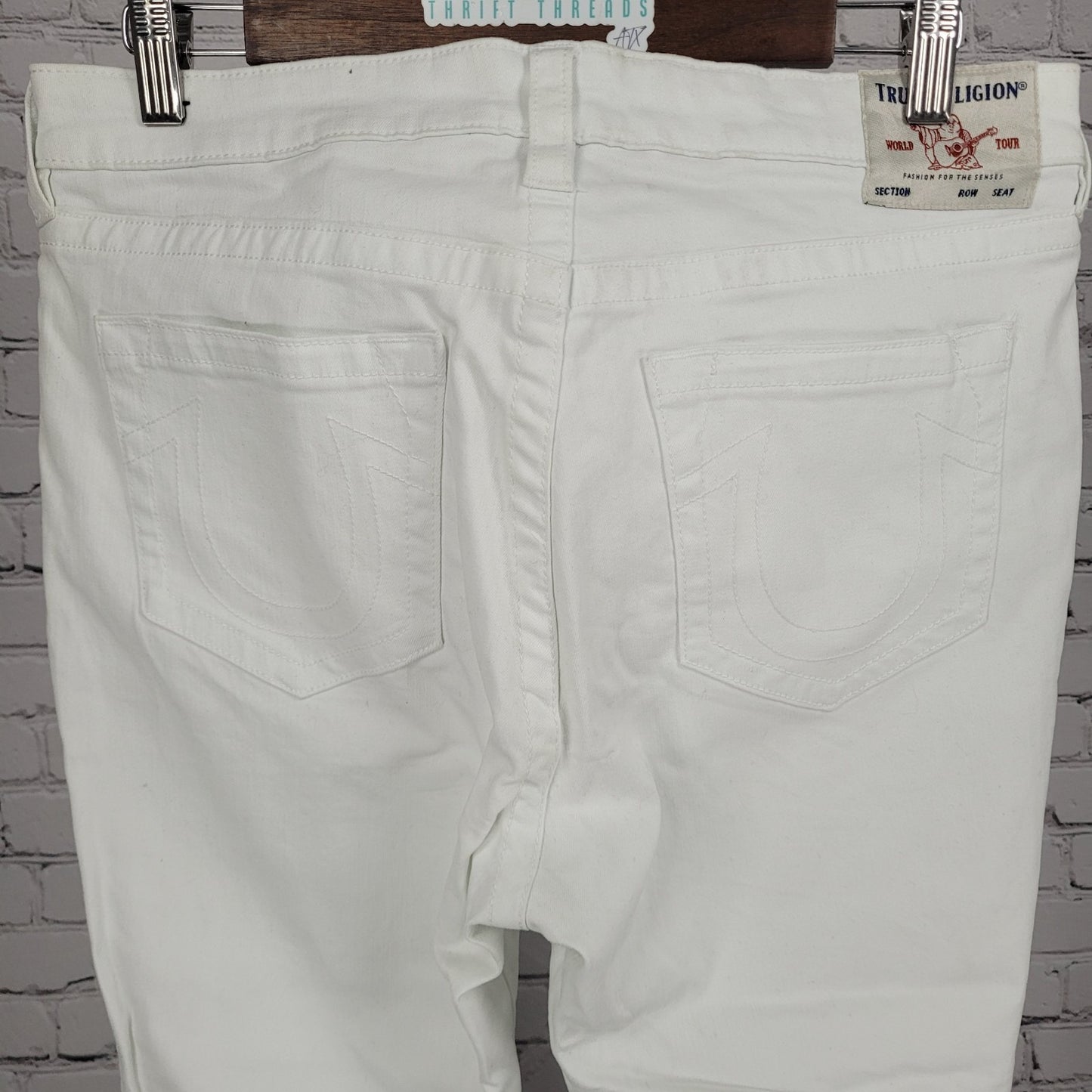 True Religion White Halle Mid Rise Capri Stretch Tapered Jeans 33 (33x25)