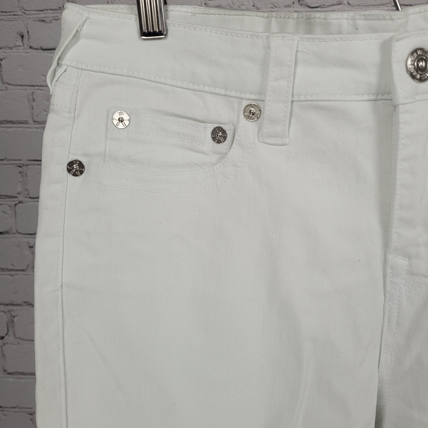 True Religion White Halle Mid Rise Capri Stretch Tapered Jeans 33 (33x25)