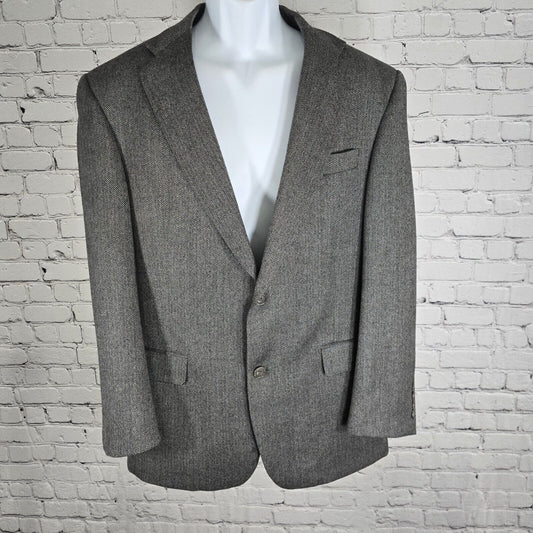 VTG Hart Schaffner Marx Herringbone Gray 2 Button Silk Blend Sport Coat  Sz 40R