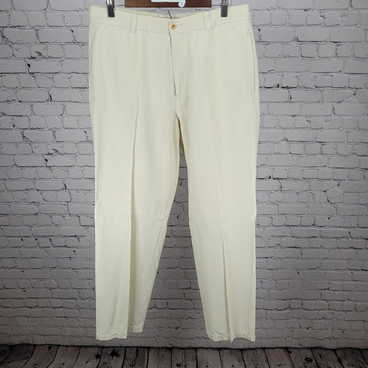 Tommy Bahama Ivory Cotton Blend Relax Flat Front Chino Pants Size 35 (35x33)