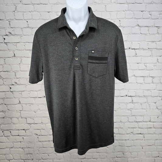 Travis Mathew Button Up Dark Gray Pocketed Polyester Blend Golf Polo Mens Size L
