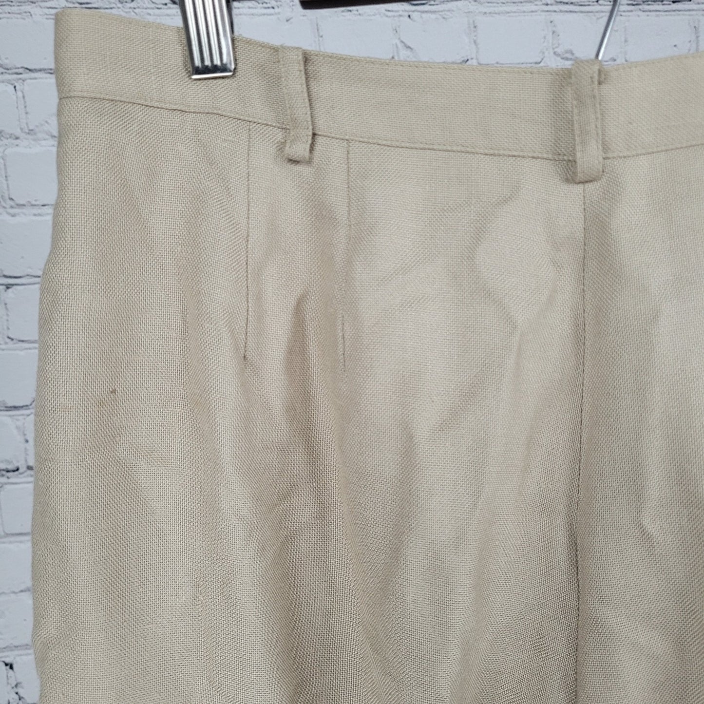 Liz Claiborne Beige Pleated High Rise Tapered Pants USA Made Size 14P (30x27.5)