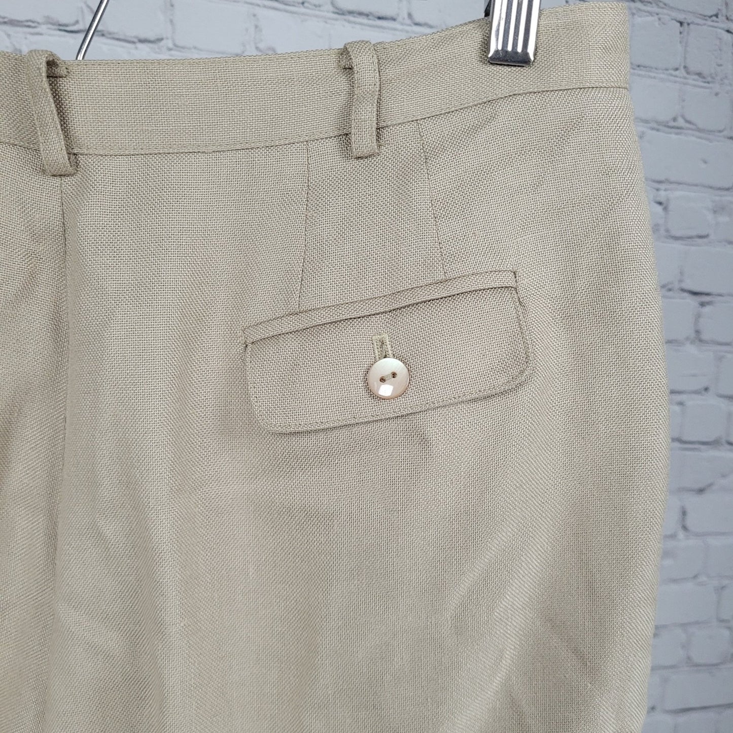 Liz Claiborne Beige Pleated High Rise Tapered Pants USA Made Size 14P (30x27.5)