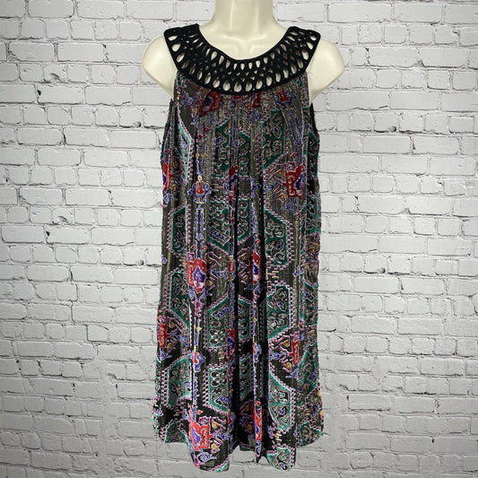 Moulinette Soeurs Gold Velvet Print Pleated Short Lined Dress Size Medium M