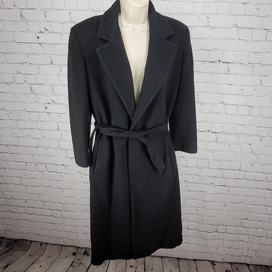 LORD & TAYLOR Black Cashmere Blend Belted Coat USA Made Size SP Small Petite