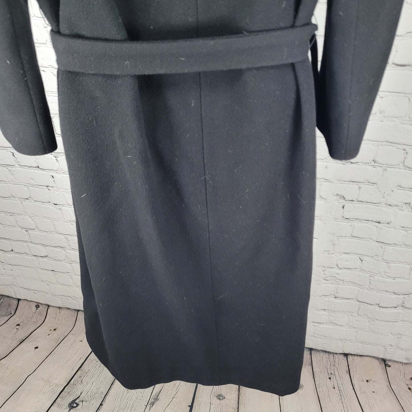 LORD & TAYLOR Black Cashmere Blend Belted Coat USA Made Size SP Small Petite