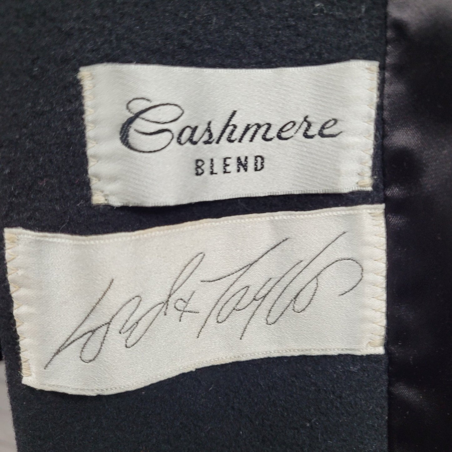 LORD & TAYLOR Black Cashmere Blend Belted Coat USA Made Size SP Small Petite