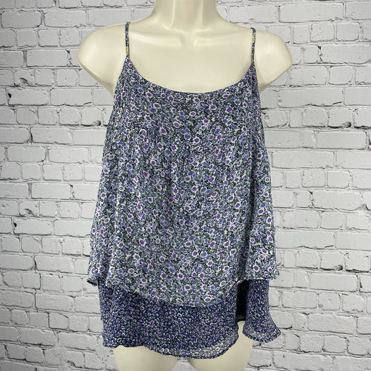 Joie Purple 100% Silk Floral Layered Adjustable Straps Top Lined Size Large L