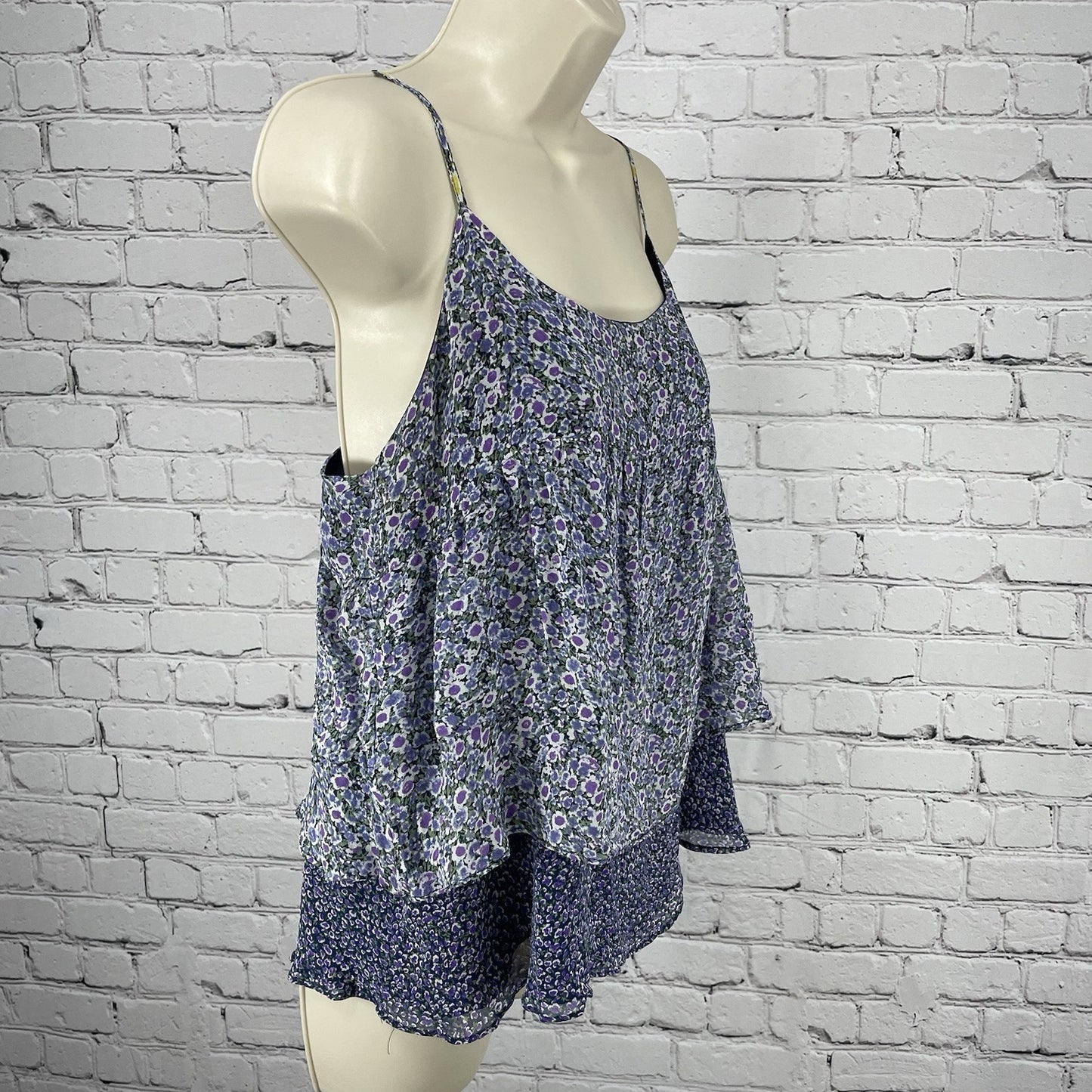 Joie Purple 100% Silk Floral Layered Adjustable Straps Top Lined Size Large L