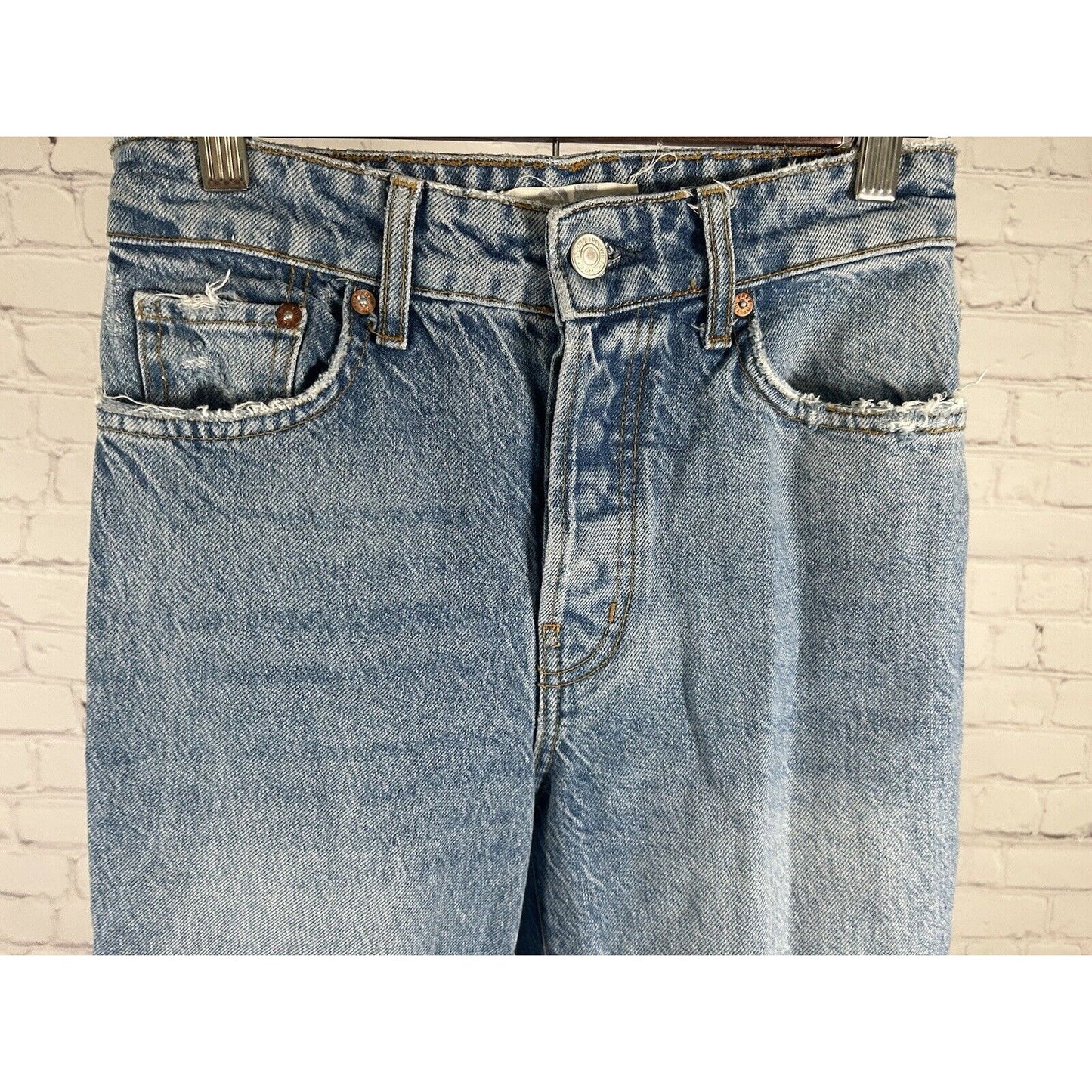 We The Free Free People Distressed Wide Leg Baggy Blue Jeans Womens 25 (25 x 24)