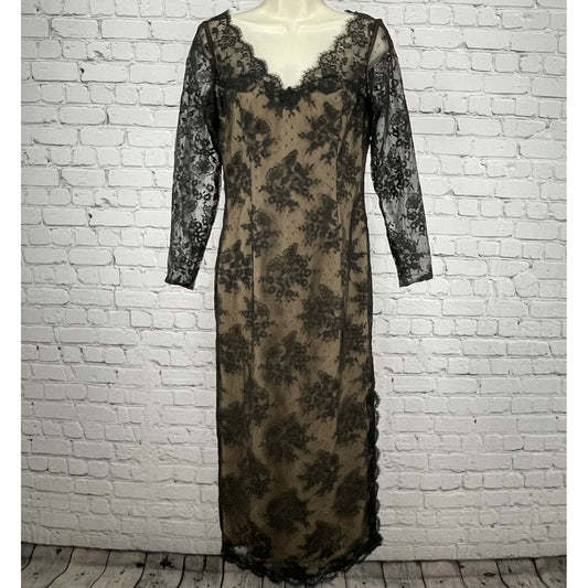 VTG Victor Costa Black Lace Long Sleeve Lined Zipped Shift Dress USA Size 6