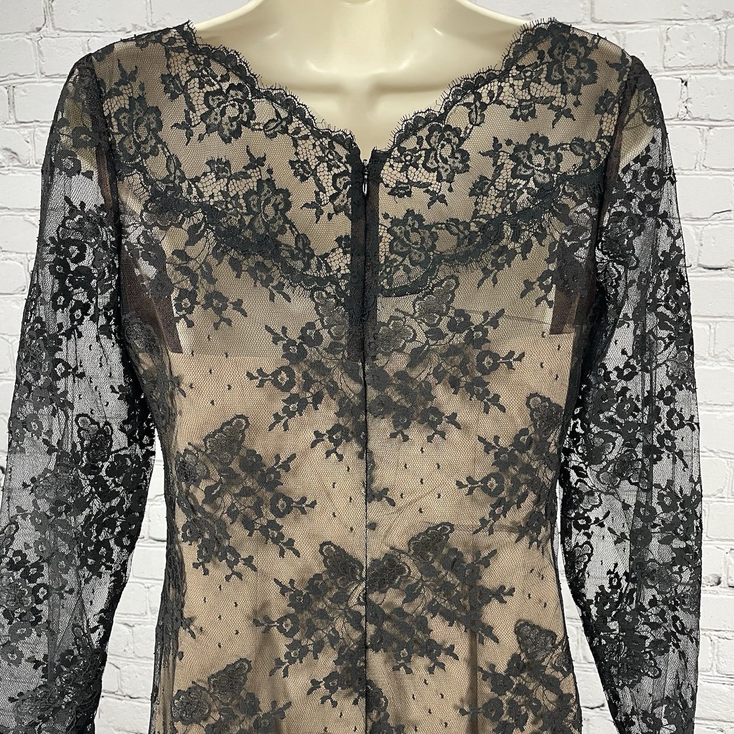 VTG Victor Costa Black Lace Long Sleeve Lined Zipped Shift Dress USA Size 6