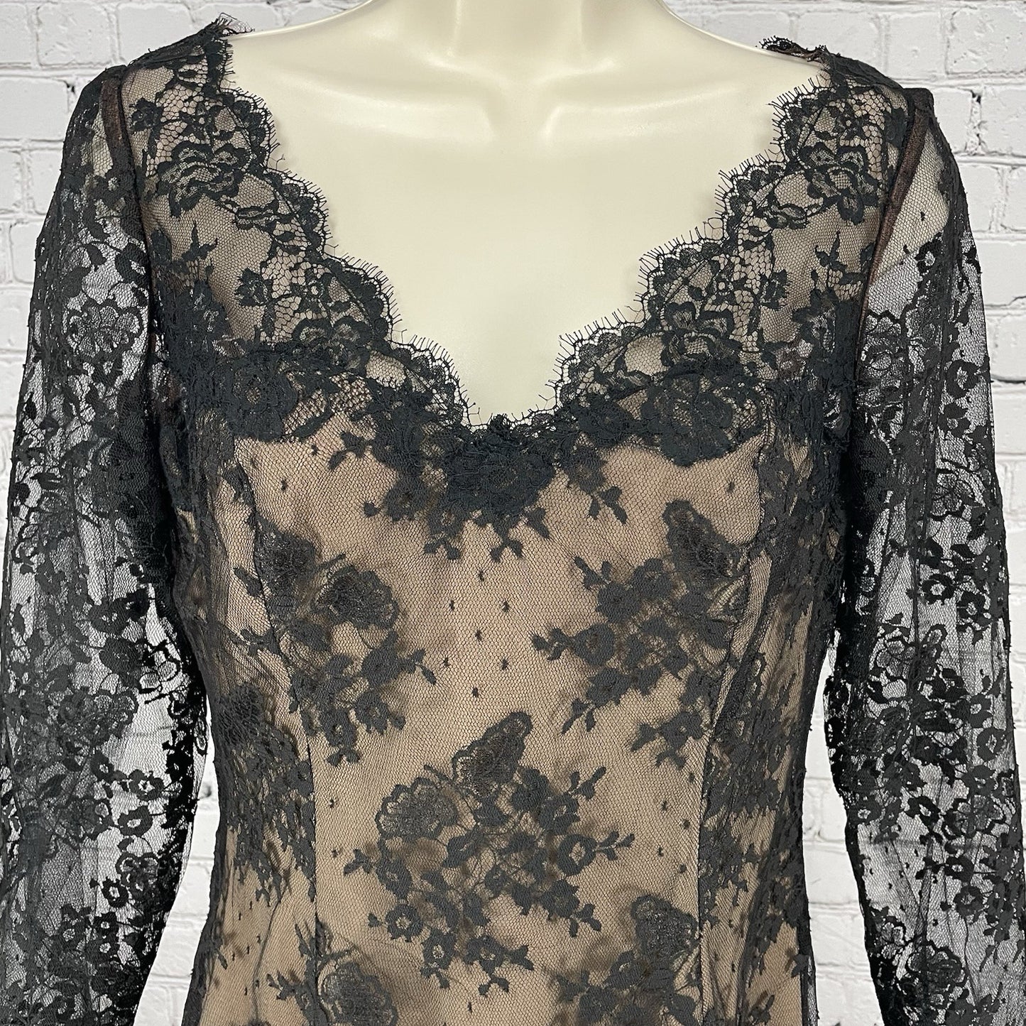 VTG Victor Costa Black Lace Long Sleeve Lined Zipped Shift Dress USA Size 6