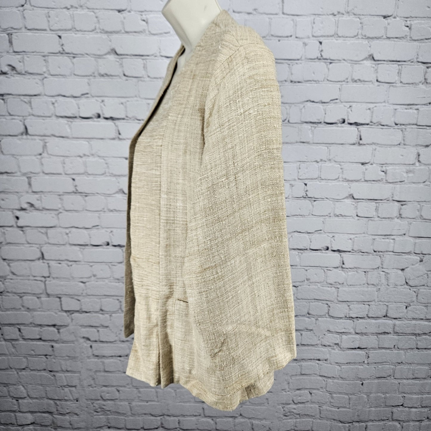VTG K. Benson Beige 100% Silk Textured Open 3/4 Sleeve Lined Jacket Medium M