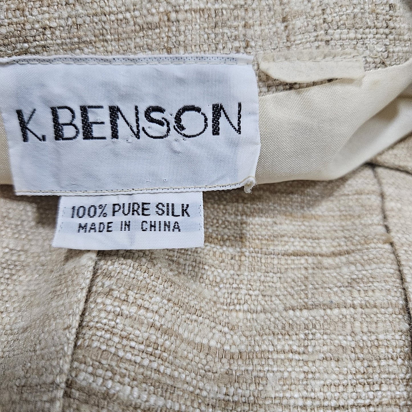 VTG K. Benson Beige 100% Silk Textured Open 3/4 Sleeve Lined Jacket Medium M