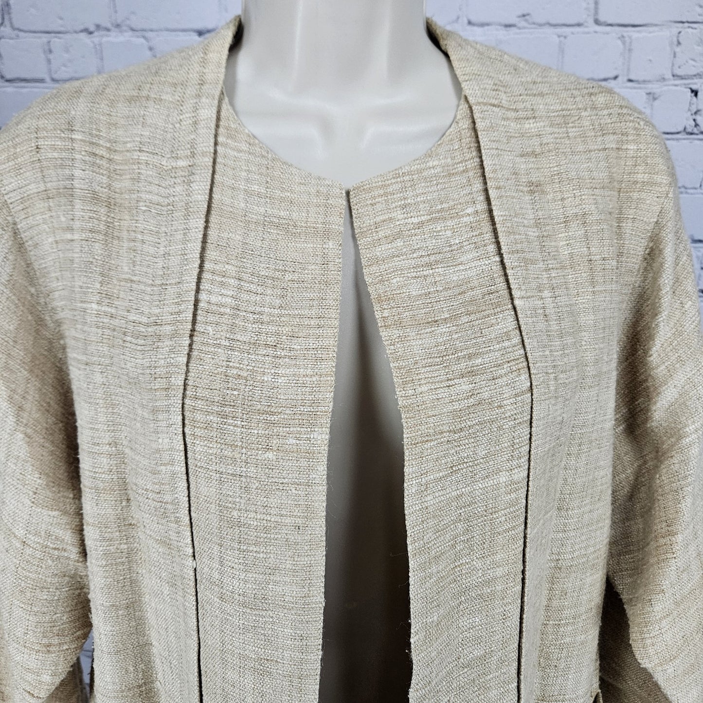 VTG K. Benson Beige 100% Silk Textured Open 3/4 Sleeve Lined Jacket Medium M