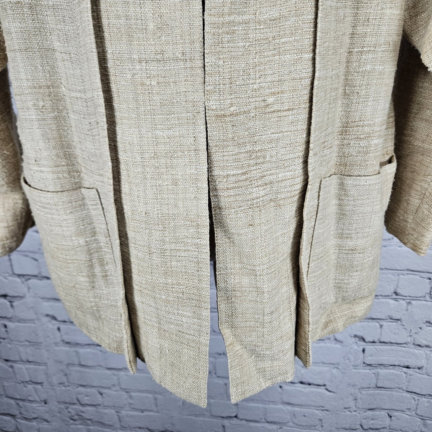 VTG K. Benson Beige 100% Silk Textured Open 3/4 Sleeve Lined Jacket Medium M
