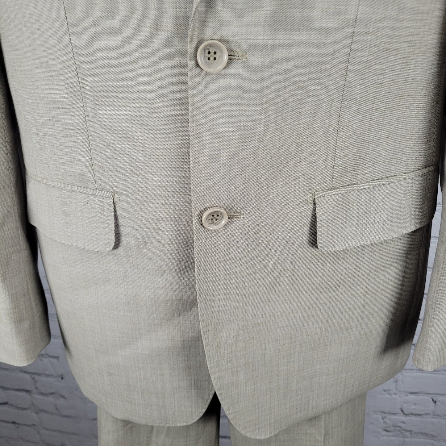 Mantoni Beige 100% Wool Super Fine Wrinkle Resistant Full Suit Set 38 (34x30)