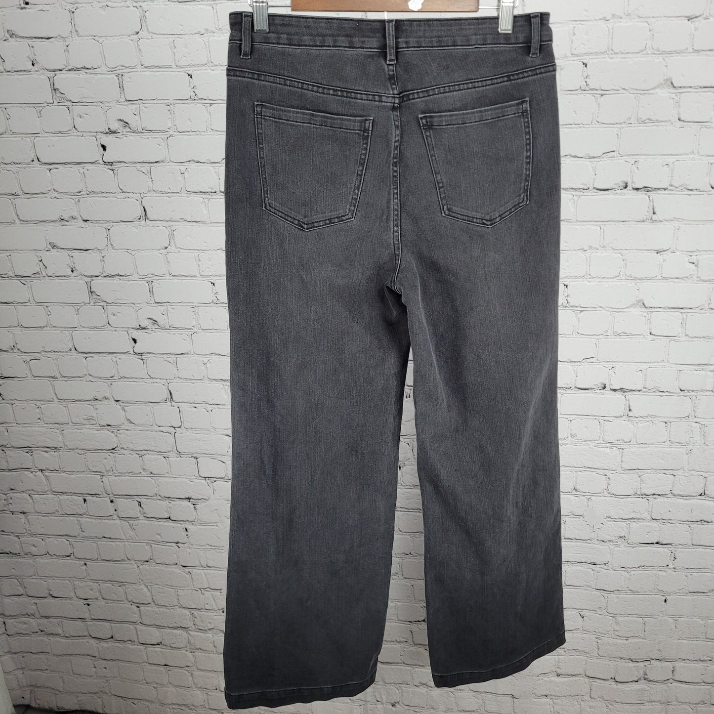 Soft Surroundings Grey Black High Rise Wide Leg Baggy Jeans Size 10 (30x30)