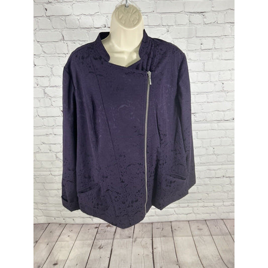 Chicos Purple Floral Asymmetrical Zipper Lightweight Jacket W Pockets Women’s L