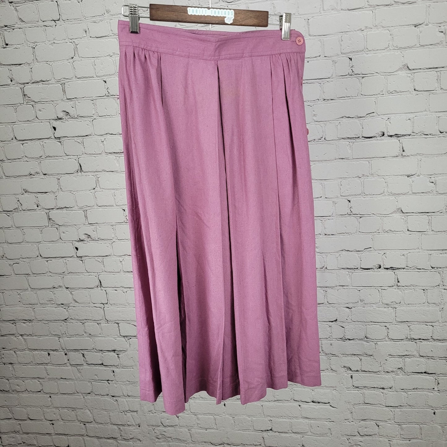 VTG Cirage Purple 100% Silk Pleated Buttoned A Line Midi Skirt Size 12 (26x31)