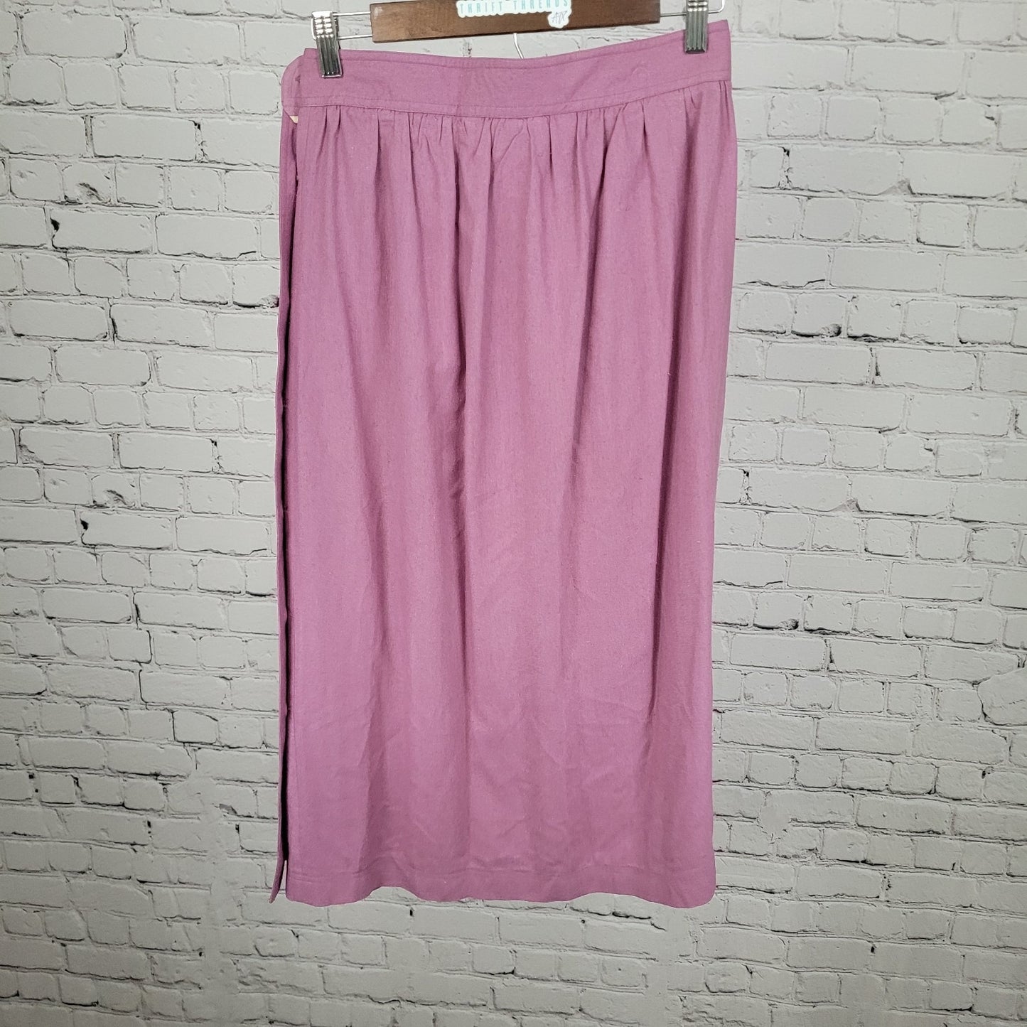 VTG Cirage Purple 100% Silk Pleated Buttoned A Line Midi Skirt Size 12 (26x31)