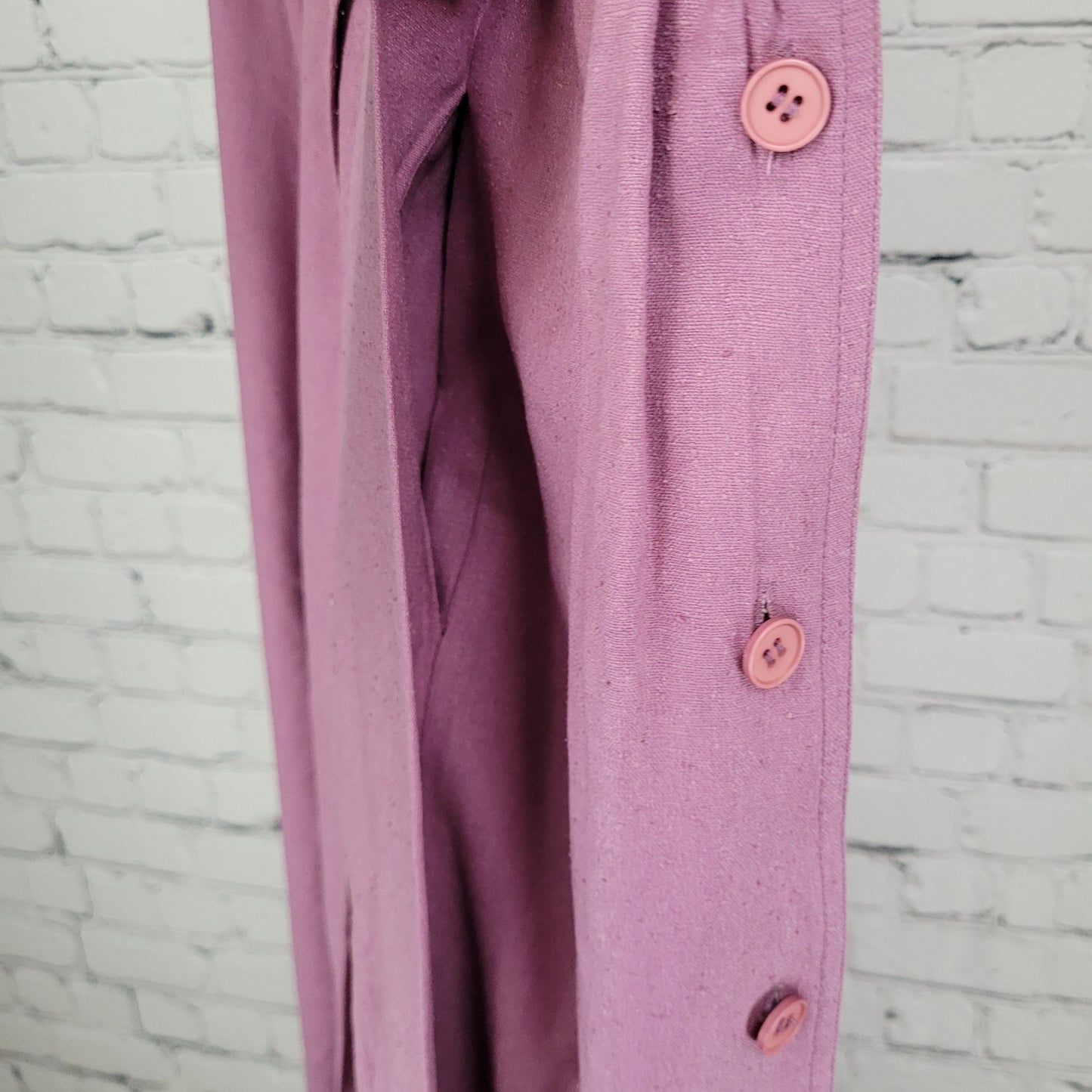 VTG Cirage Purple 100% Silk Pleated Buttoned A Line Midi Skirt Size 12 (26x31)