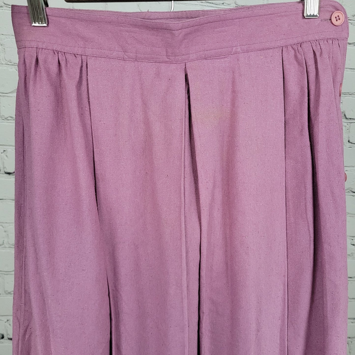 VTG Cirage Purple 100% Silk Pleated Buttoned A Line Midi Skirt Size 12 (26x31)