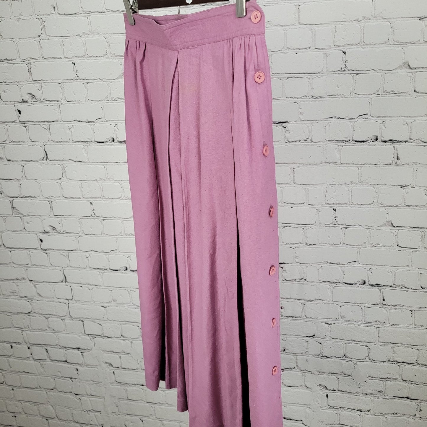VTG Cirage Purple 100% Silk Pleated Buttoned A Line Midi Skirt Size 12 (26x31)