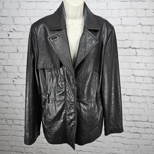Worthington Black Genuine Lambskin Leather Snap Lined Blazer Style Jacket Large