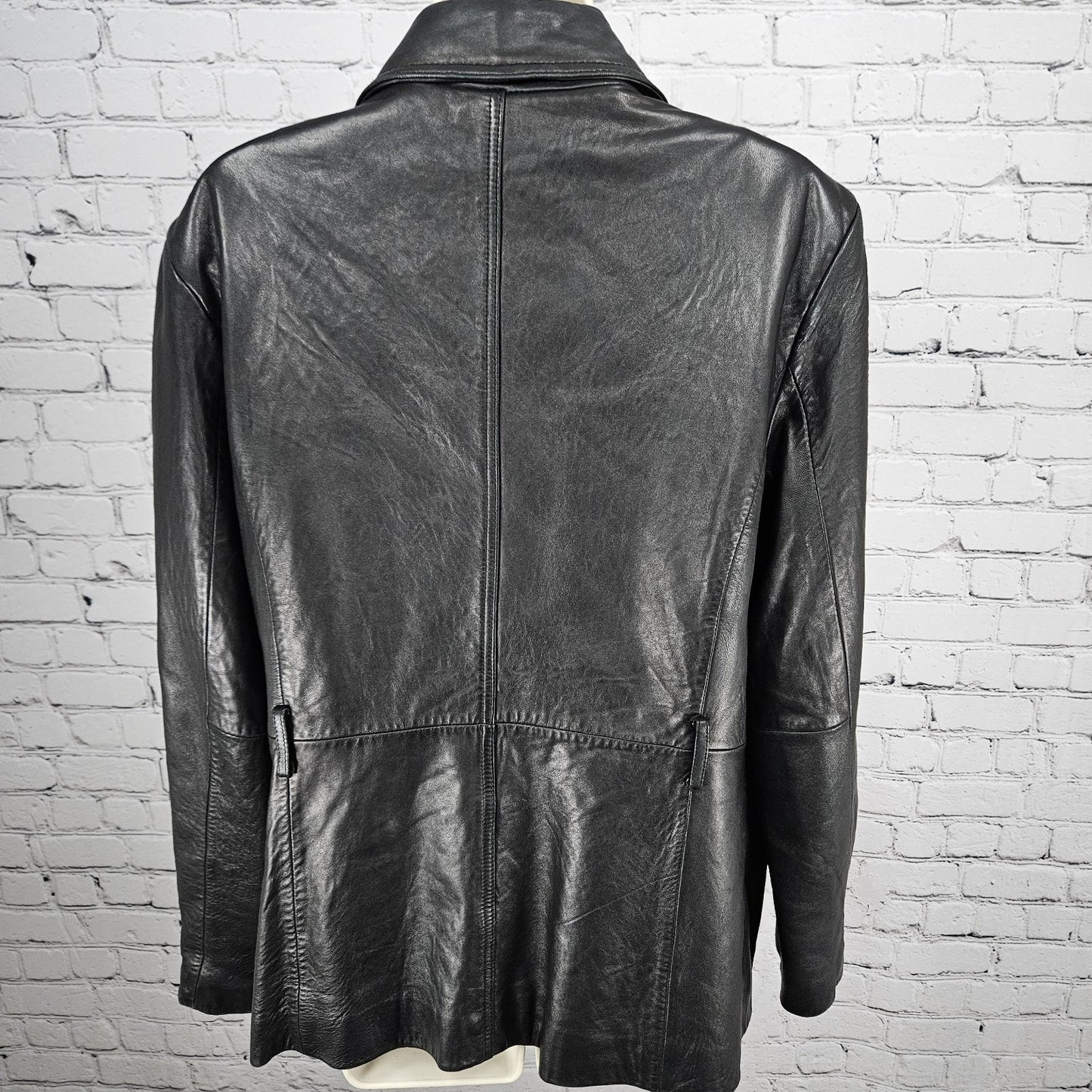 Worthington Black Genuine Lambskin Leather Snap Lined Blazer Style Jacket Large