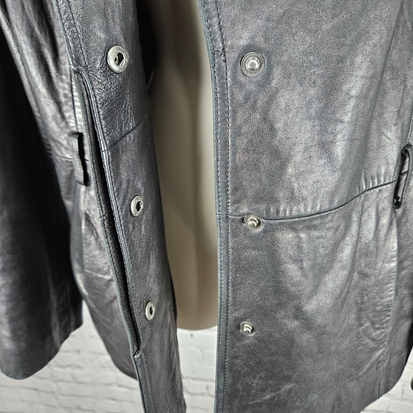 Worthington Black Genuine Lambskin Leather Snap Lined Blazer Style Jacket Large