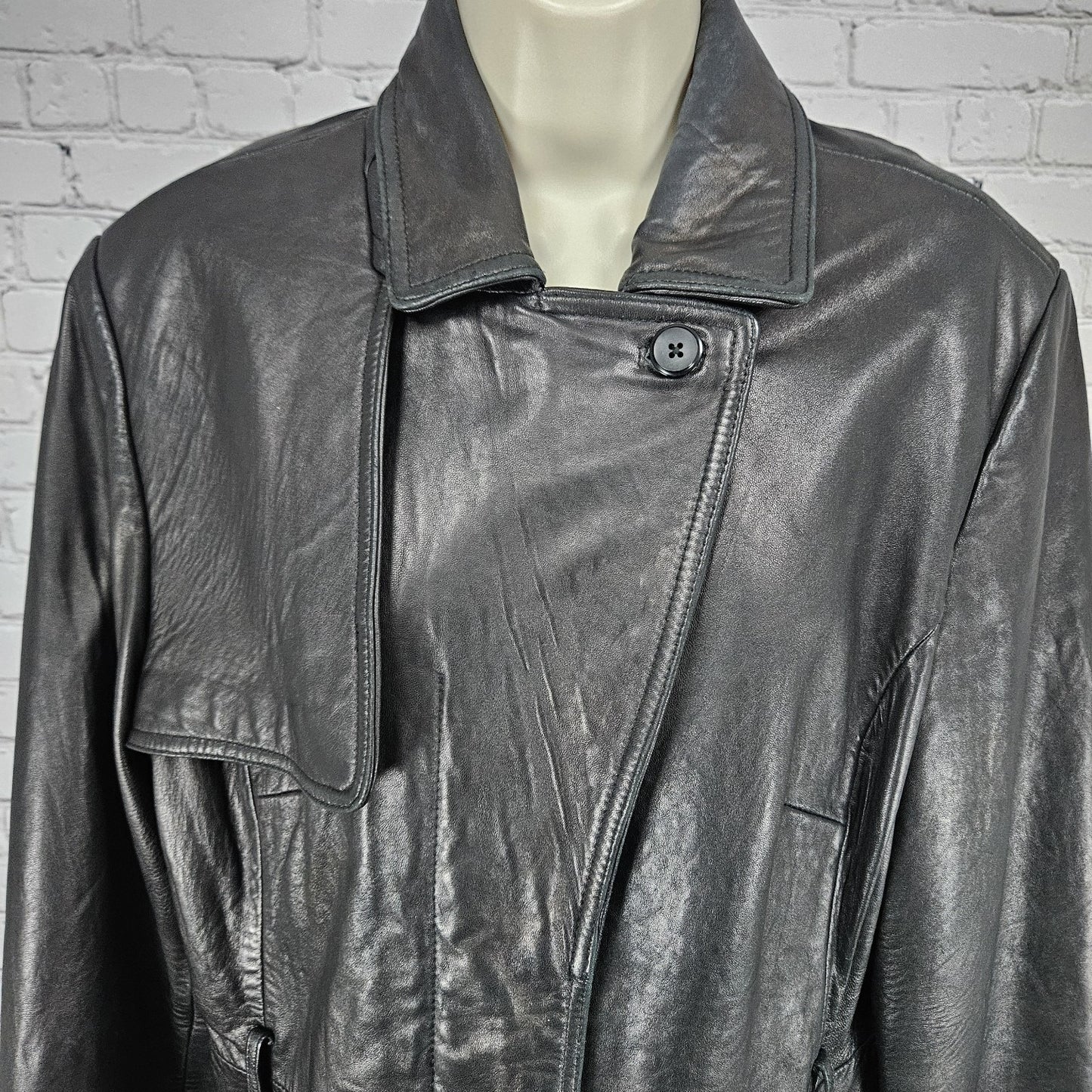 Worthington Black Genuine Lambskin Leather Snap Lined Blazer Style Jacket Large