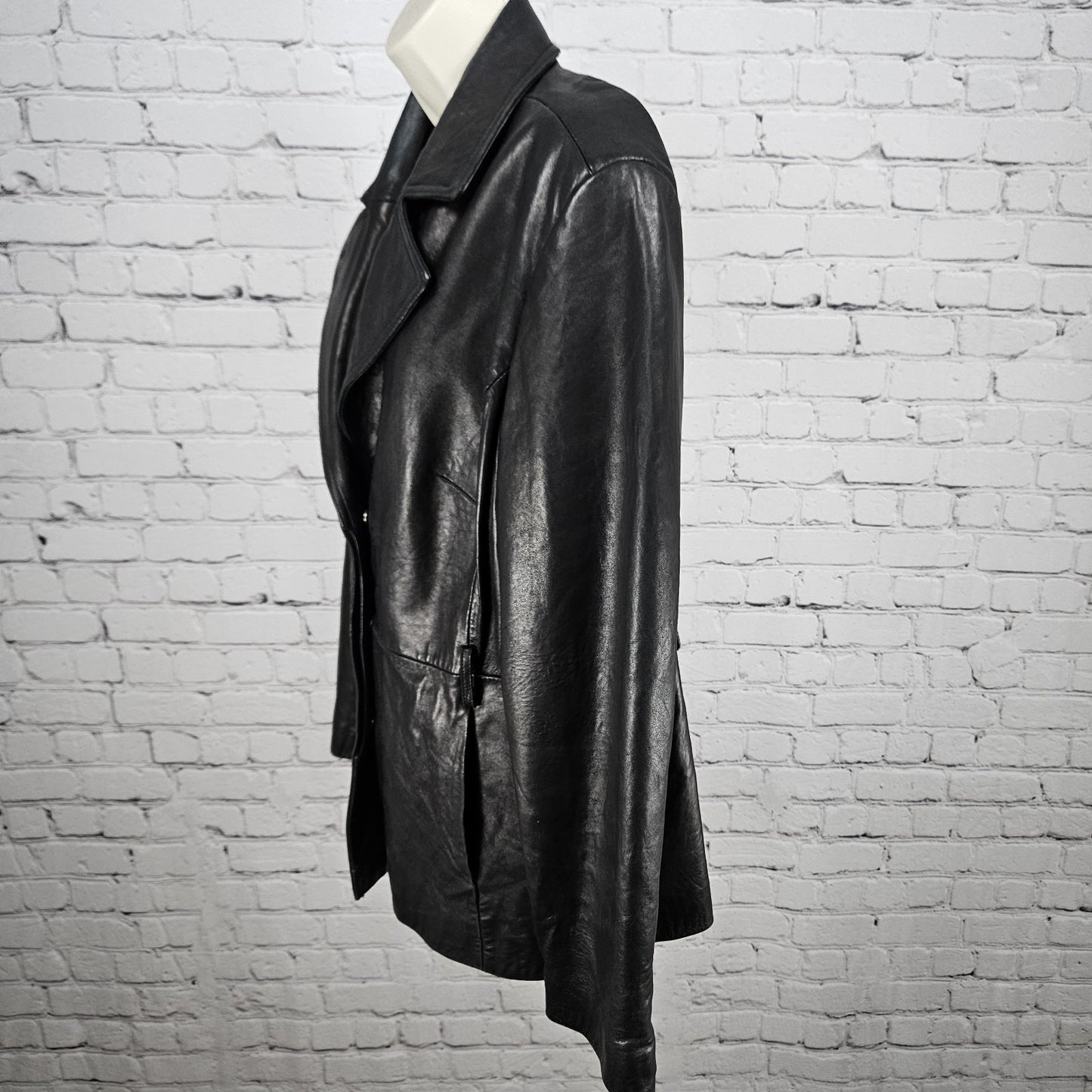 Worthington Black Genuine Lambskin Leather Snap Lined Blazer Style Jacket Large