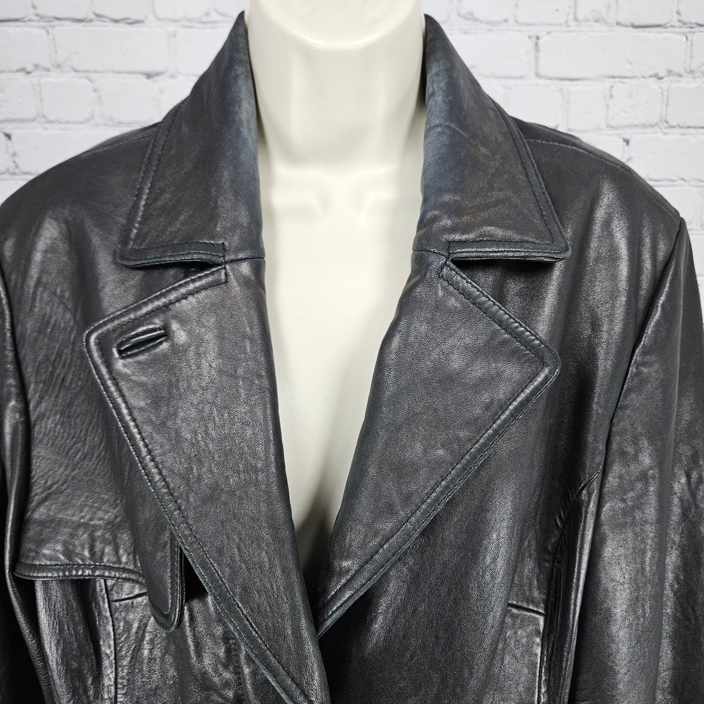 Worthington Black Genuine Lambskin Leather Snap Lined Blazer Style Jacket Large