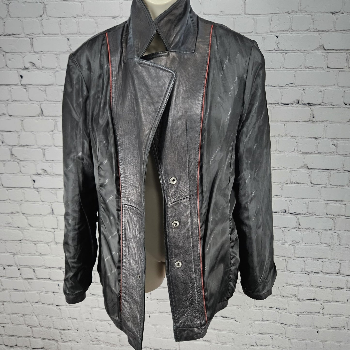 Worthington Black Genuine Lambskin Leather Snap Lined Blazer Style Jacket Large