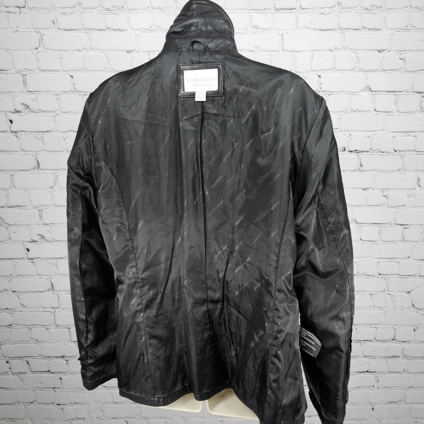 Worthington Black Genuine Lambskin Leather Snap Lined Blazer Style Jacket Large
