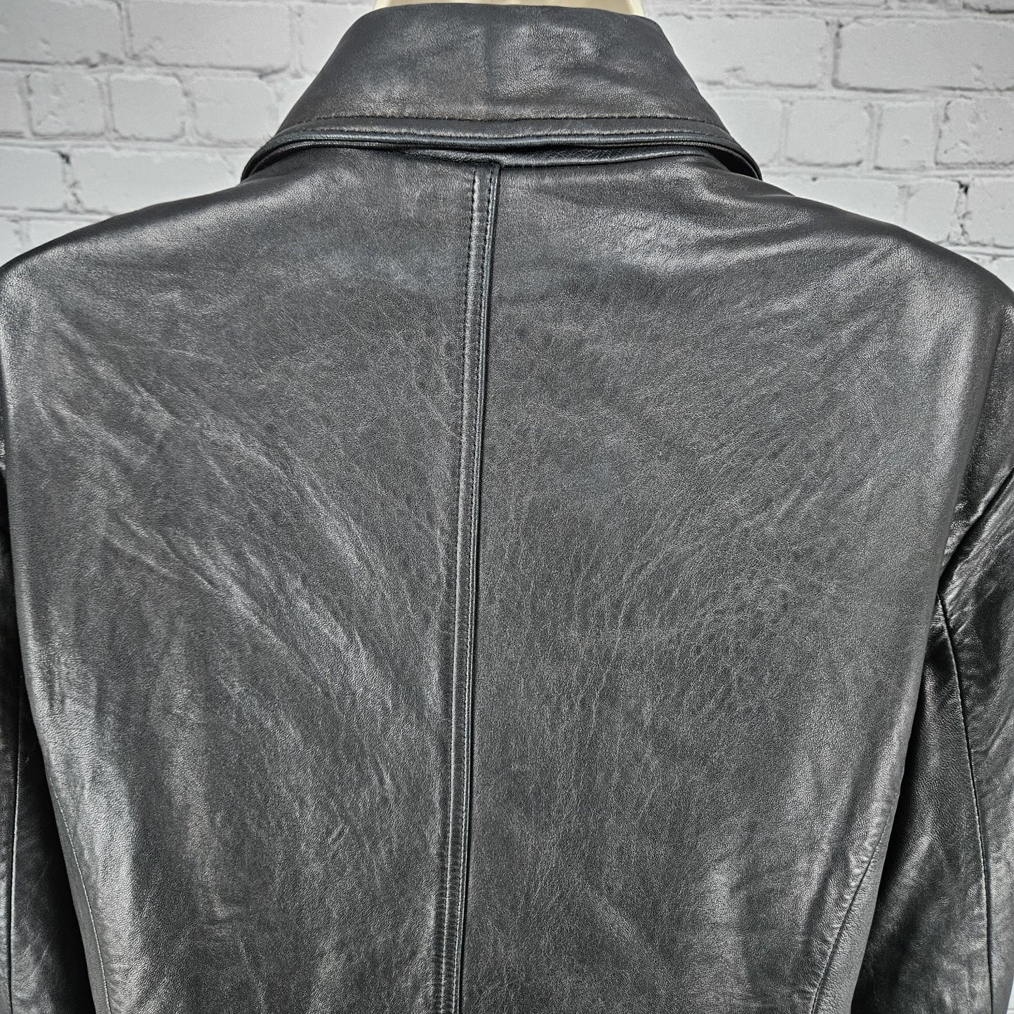 Worthington Black Genuine Lambskin Leather Snap Lined Blazer Style Jacket Large