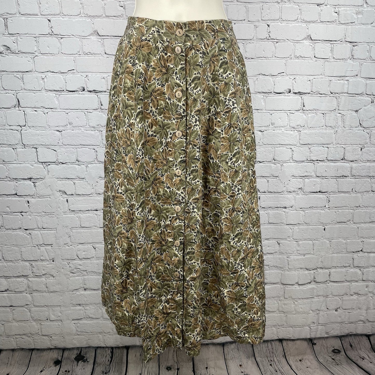 VTG Anna & Frank Floral Silk Elastic Waist Buttoned Unlined Midi Skirt Small S