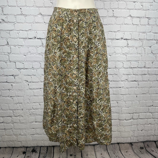 VTG Anna & Frank Floral Silk Elastic Waist Buttoned Unlined Midi Skirt Small S