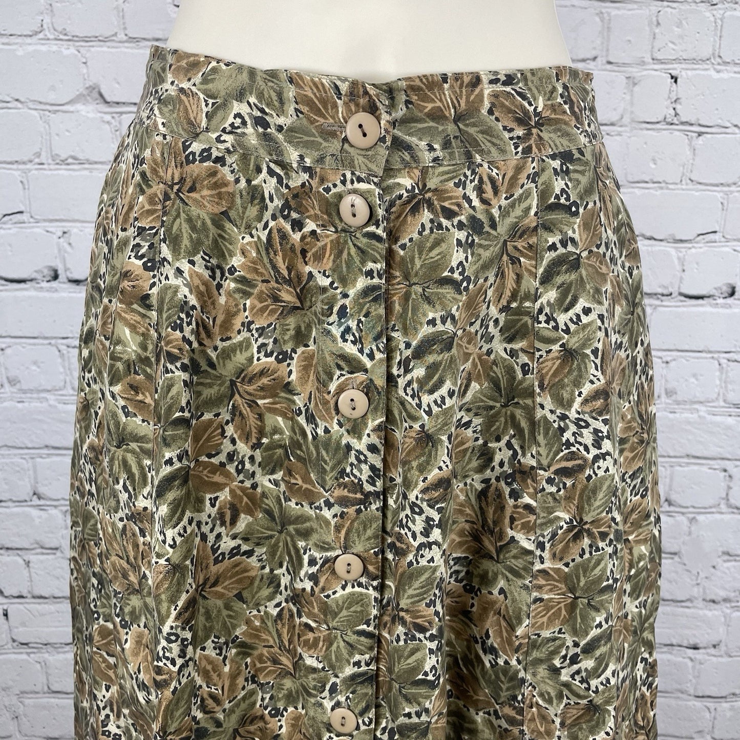 VTG Anna & Frank Floral Silk Elastic Waist Buttoned Unlined Midi Skirt Small S