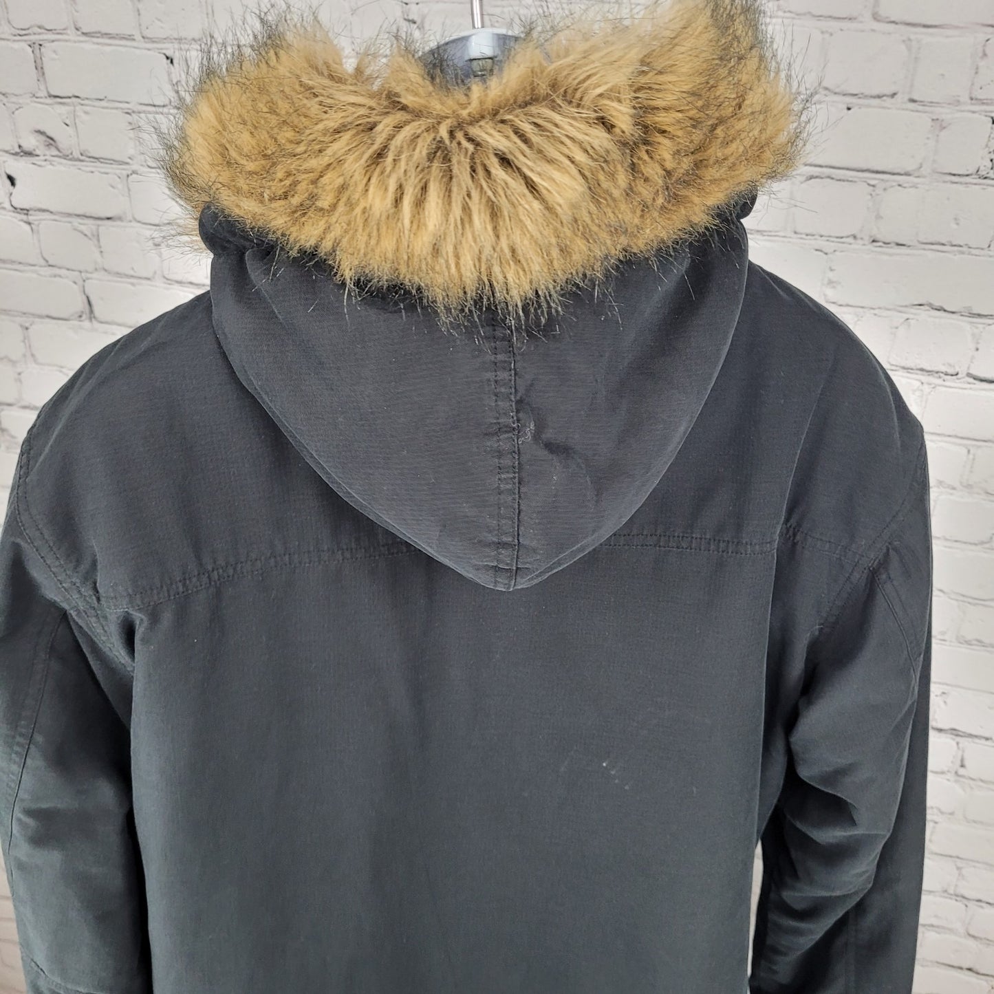 Ben Sherman Black World Tour Fur Hooded Full Zip Insulated Parka Coat Size 3 L
