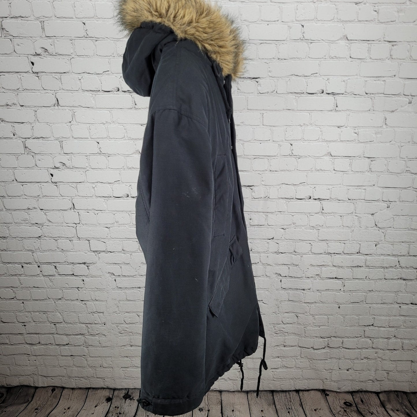 Ben Sherman Black World Tour Fur Hooded Full Zip Insulated Parka Coat Size 3 L