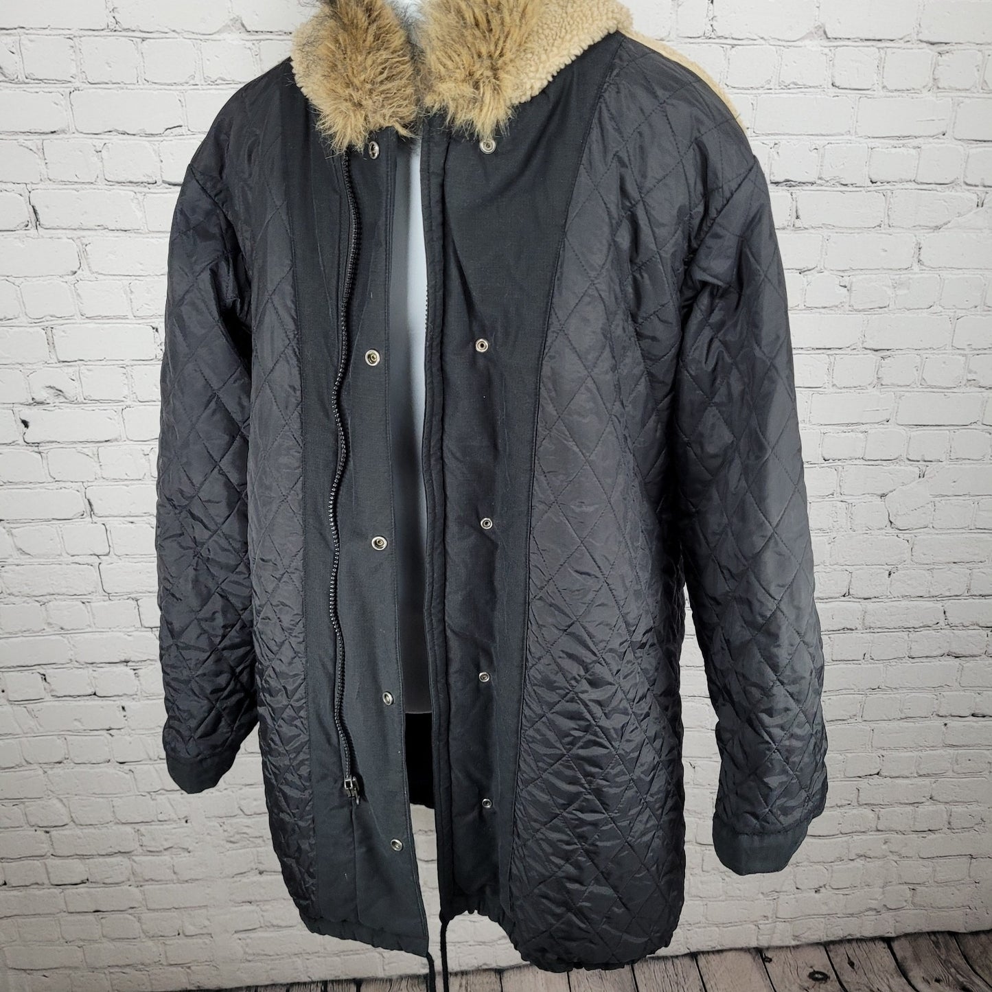 Ben Sherman Black World Tour Fur Hooded Full Zip Insulated Parka Coat Size 3 L