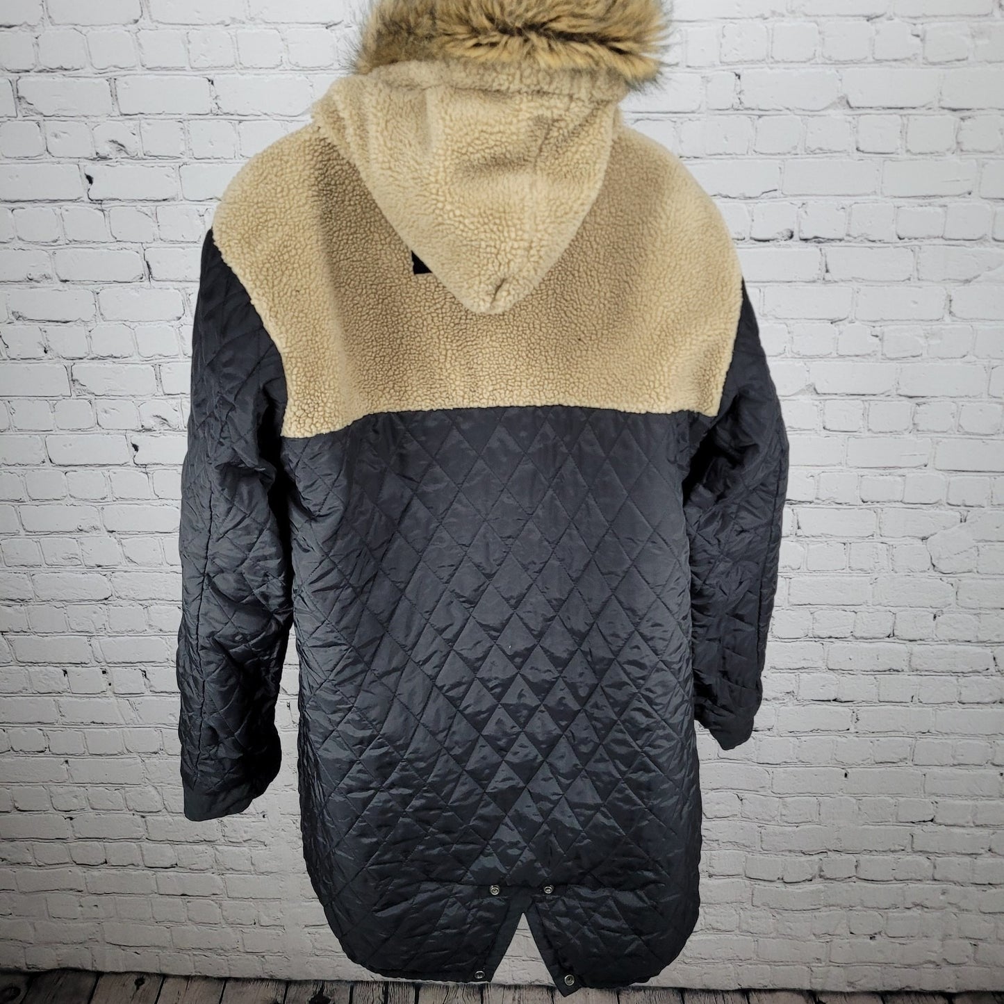 Ben Sherman Black World Tour Fur Hooded Full Zip Insulated Parka Coat Size 3 L