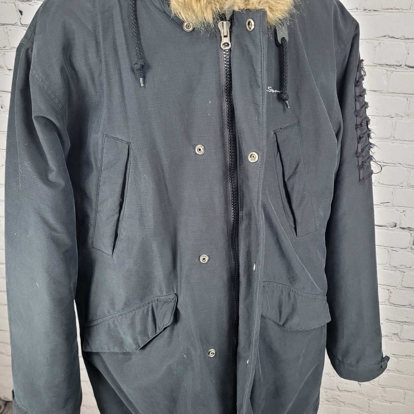 Ben Sherman Black World Tour Fur Hooded Full Zip Insulated Parka Coat Size 3 L