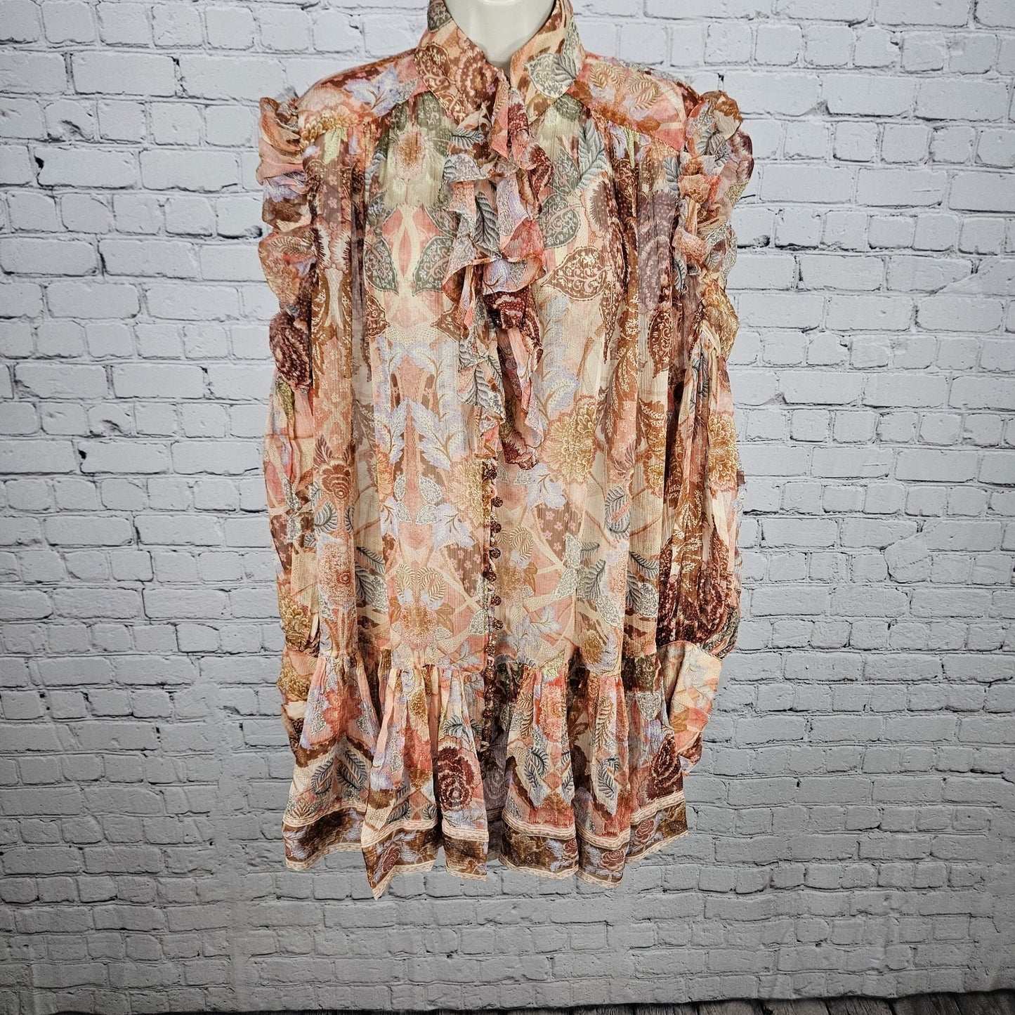 Zimmermann Multicolor Silk Ruffle Floral Sparkle Button Blouson Mini Dress 2